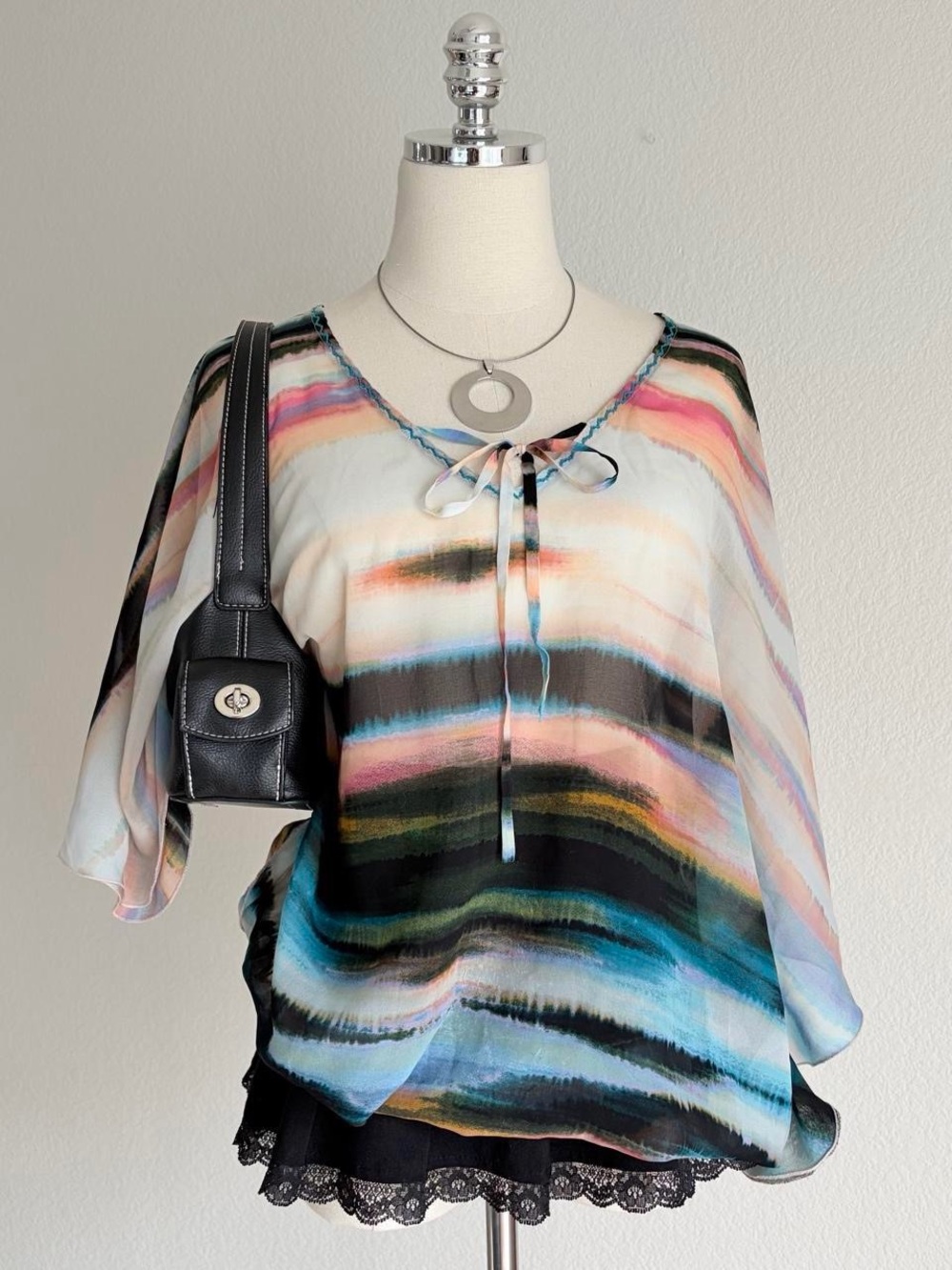 Sanctuary Multicolor Watercolor Stripe Tie-Front Tunic - Picture 3 of 9